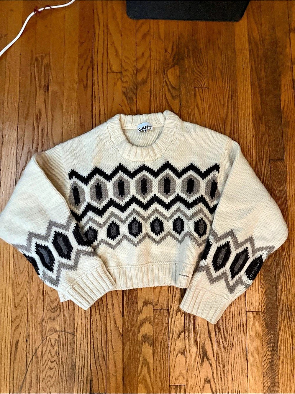 GANNI Cream Geometric Pattern Wool Blend Sweater Medium